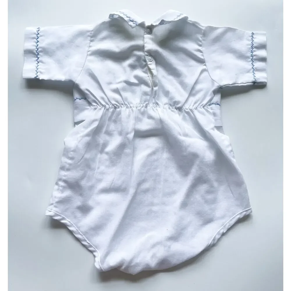 Vintage Dapper Do Originals White and Blue Baby Romper Size 0-6 Months